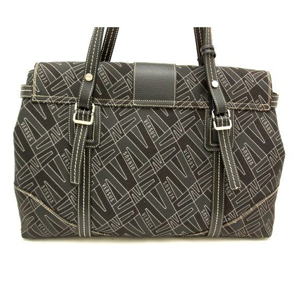 VERSUS by Gianni Versace Italy Large Jacquard Satchel Carryall Bag Handbag Black - Picture 4 of 9